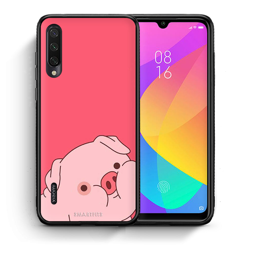 Θήκη Αγίου Βαλεντίνου Xiaomi Mi A3 Pig Love 1 από τη Smartfits με σχέδιο στο πίσω μέρος και μαύρο περίβλημα | Xiaomi Mi A3 Pig Love 1 case with colorful back and black bezels