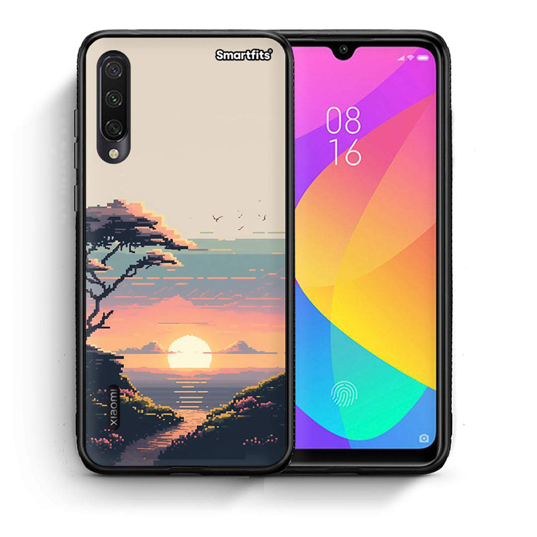 Θήκη Xiaomi Mi A3 Pixel Sunset από τη Smartfits με σχέδιο στο πίσω μέρος και μαύρο περίβλημα | Xiaomi Mi A3 Pixel Sunset case with colorful back and black bezels