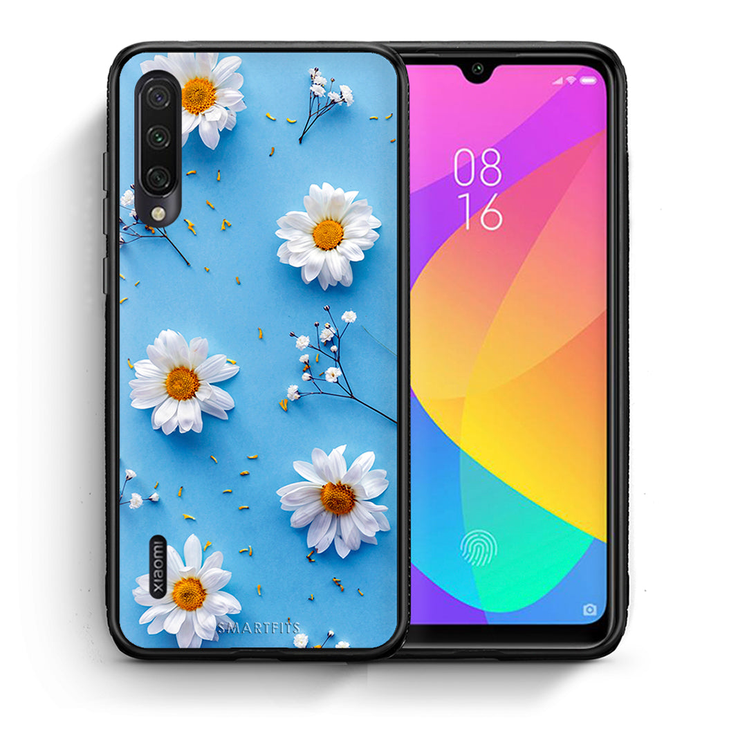 Θήκη Xiaomi Mi A3 Real Daisies από τη Smartfits με σχέδιο στο πίσω μέρος και μαύρο περίβλημα | Xiaomi Mi A3 Real Daisies case with colorful back and black bezels