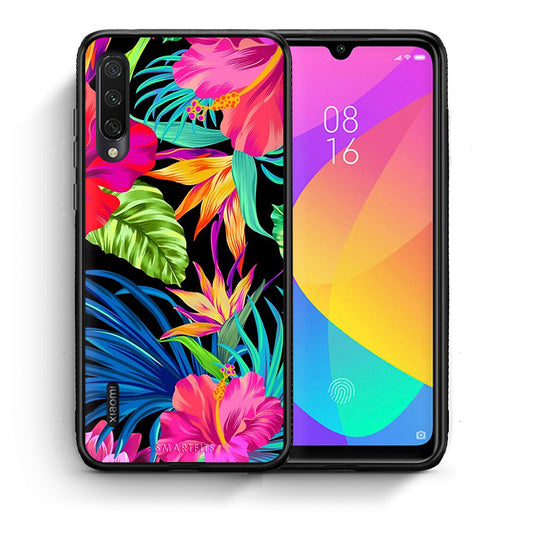 Θήκη Xiaomi Mi A3 Tropical Flowers από τη Smartfits με σχέδιο στο πίσω μέρος και μαύρο περίβλημα | Xiaomi Mi A3 Tropical Flowers case with colorful back and black bezels