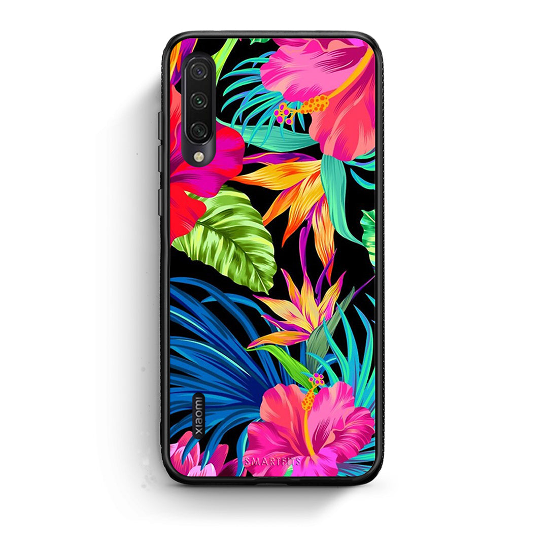 Xiaomi Mi A3 Tropical Flowers θήκη από τη Smartfits με σχέδιο στο πίσω μέρος και μαύρο περίβλημα | Smartphone case with colorful back and black bezels by Smartfits