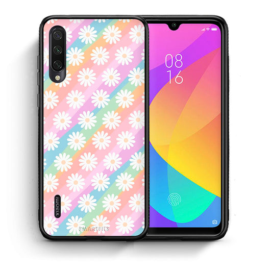 Θήκη Xiaomi Mi A3 White Daisies από τη Smartfits με σχέδιο στο πίσω μέρος και μαύρο περίβλημα | Xiaomi Mi A3 White Daisies case with colorful back and black bezels