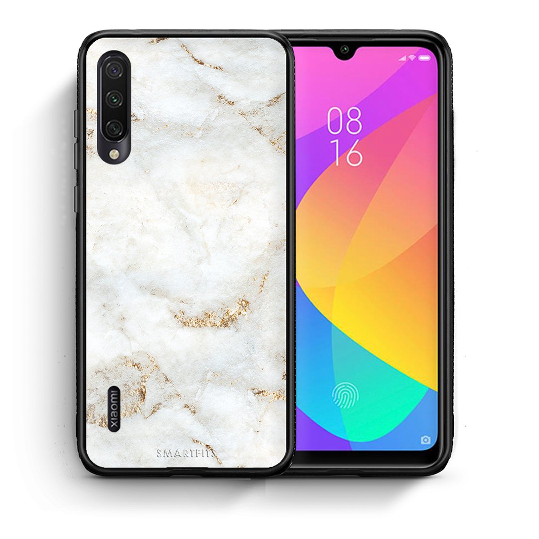 Θήκη Xiaomi Mi A3 White Gold Marble από τη Smartfits με σχέδιο στο πίσω μέρος και μαύρο περίβλημα | Xiaomi Mi A3 White Gold Marble case with colorful back and black bezels