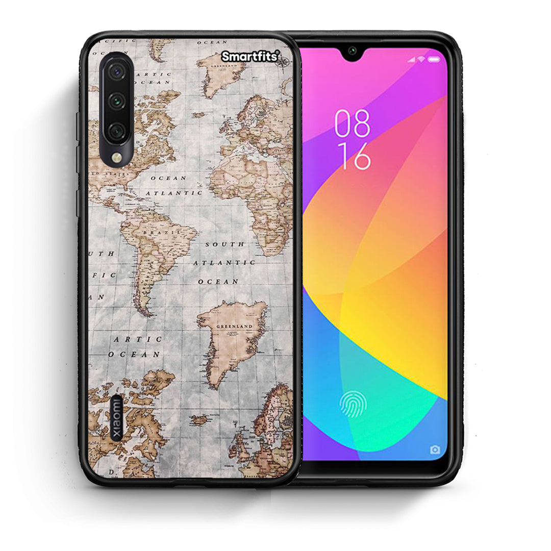 Θήκη Xiaomi Mi A3 World Map από τη Smartfits με σχέδιο στο πίσω μέρος και μαύρο περίβλημα | Xiaomi Mi A3 World Map case with colorful back and black bezels