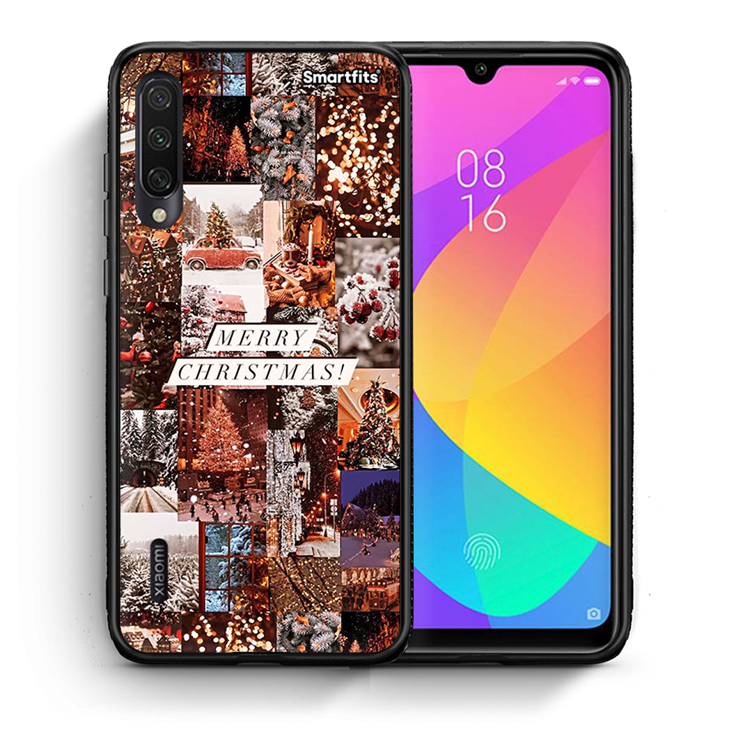 Θήκη Xiaomi Mi A3 Xmas Collage από τη Smartfits με σχέδιο στο πίσω μέρος και μαύρο περίβλημα | Xiaomi Mi A3 Xmas Collage case with colorful back and black bezels