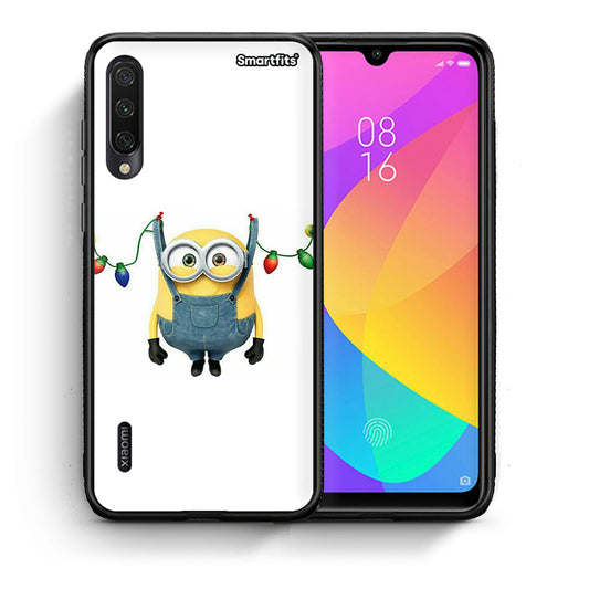Θήκη Xiaomi Mi A3 Xmas Minion Lights από τη Smartfits με σχέδιο στο πίσω μέρος και μαύρο περίβλημα | Xiaomi Mi A3 Xmas Minion Lights case with colorful back and black bezels