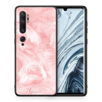 Θήκη Xiaomi Mi Note 10 Pro Pink Feather Boho από τη Smartfits με σχέδιο στο πίσω μέρος και μαύρο περίβλημα | Xiaomi Mi Note 10 Pro Pink Feather Boho case with colorful back and black bezels