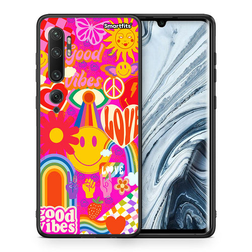 Θήκη Xiaomi Mi Note 10 Pro Hippie Love από τη Smartfits με σχέδιο στο πίσω μέρος και μαύρο περίβλημα | Xiaomi Mi Note 10 Pro Hippie Love case with colorful back and black bezels