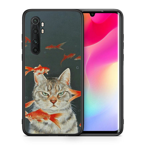 Θήκη Xiaomi Mi 10 Ultra Cat Goldfish από τη Smartfits με σχέδιο στο πίσω μέρος και μαύρο περίβλημα | Xiaomi Mi 10 Ultra Cat Goldfish case with colorful back and black bezels
