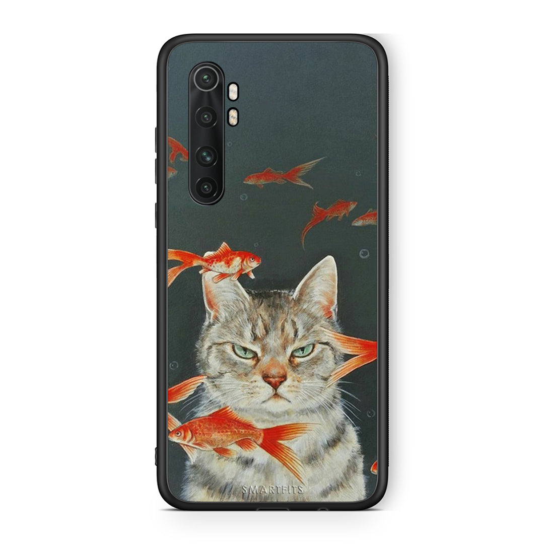 Xiaomi Mi Note 10 Lite Cat Goldfish θήκη από τη Smartfits με σχέδιο στο πίσω μέρος και μαύρο περίβλημα | Smartphone case with colorful back and black bezels by Smartfits