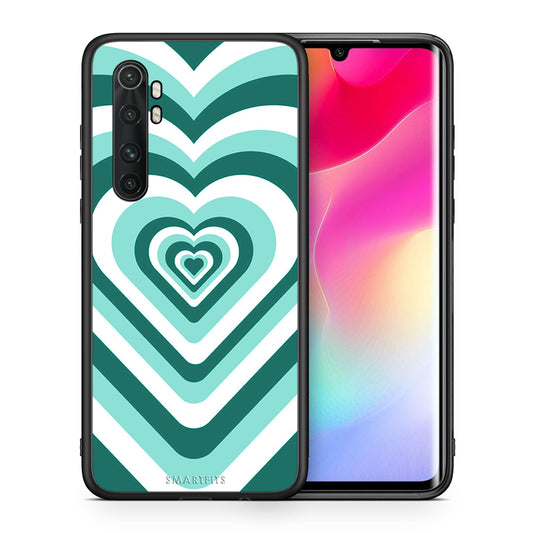 Θήκη Xiaomi Mi Note 10 Lite Green Hearts από τη Smartfits με σχέδιο στο πίσω μέρος και μαύρο περίβλημα | Xiaomi Mi Note 10 Lite Green Hearts case with colorful back and black bezels