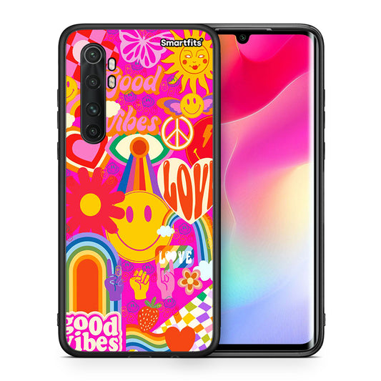 Θήκη Xiaomi Mi Note 10 Lite Hippie Love από τη Smartfits με σχέδιο στο πίσω μέρος και μαύρο περίβλημα | Xiaomi Mi Note 10 Lite Hippie Love case with colorful back and black bezels