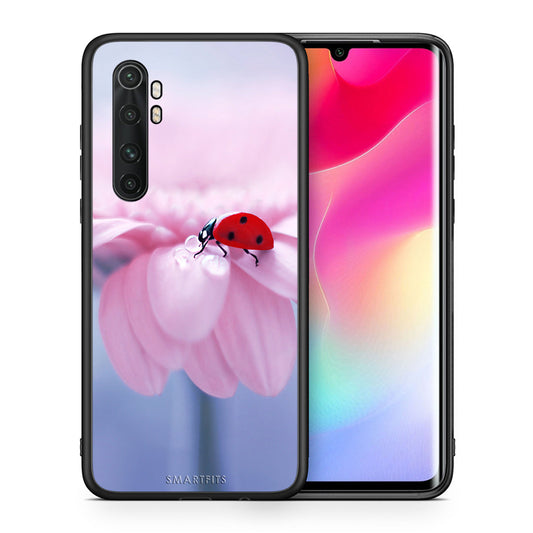 Θήκη Xiaomi Mi Note 10 Lite Ladybug Flower από τη Smartfits με σχέδιο στο πίσω μέρος και μαύρο περίβλημα | Xiaomi Mi Note 10 Lite Ladybug Flower case with colorful back and black bezels