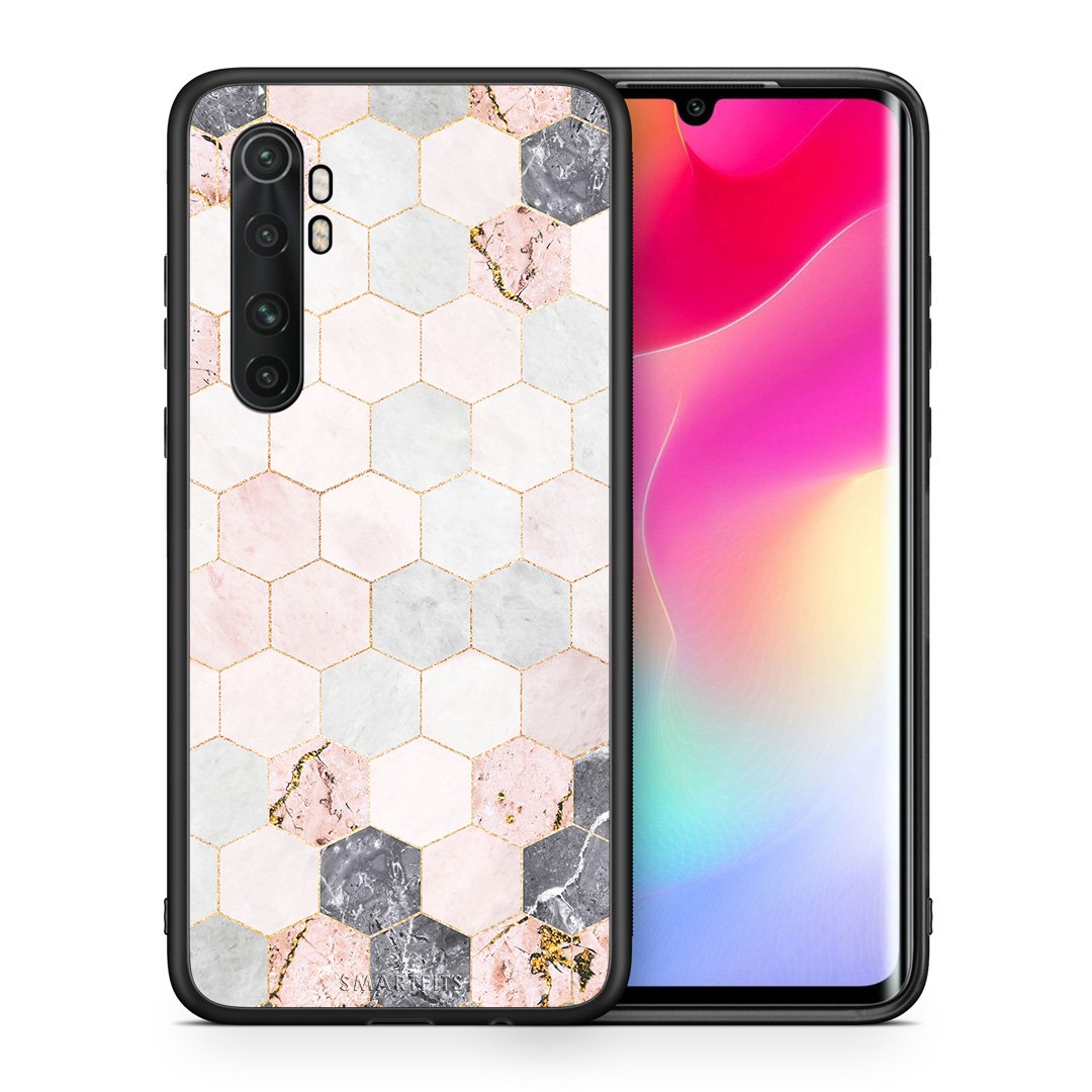 Θήκη Xiaomi Mi Note 10 Lite Hexagon Pink Marble από τη Smartfits με σχέδιο στο πίσω μέρος και μαύρο περίβλημα | Xiaomi Mi Note 10 Lite Hexagon Pink Marble case with colorful back and black bezels
