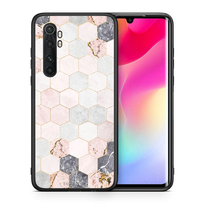 Θήκη Xiaomi Mi Note 10 Lite Hexagon Pink Marble από τη Smartfits με σχέδιο στο πίσω μέρος και μαύρο περίβλημα | Xiaomi Mi Note 10 Lite Hexagon Pink Marble case with colorful back and black bezels