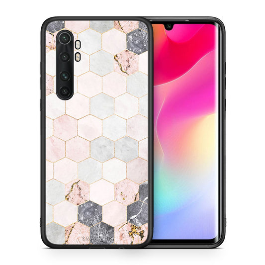 Θήκη Xiaomi Mi Note 10 Lite Hexagon Pink Marble από τη Smartfits με σχέδιο στο πίσω μέρος και μαύρο περίβλημα | Xiaomi Mi Note 10 Lite Hexagon Pink Marble case with colorful back and black bezels