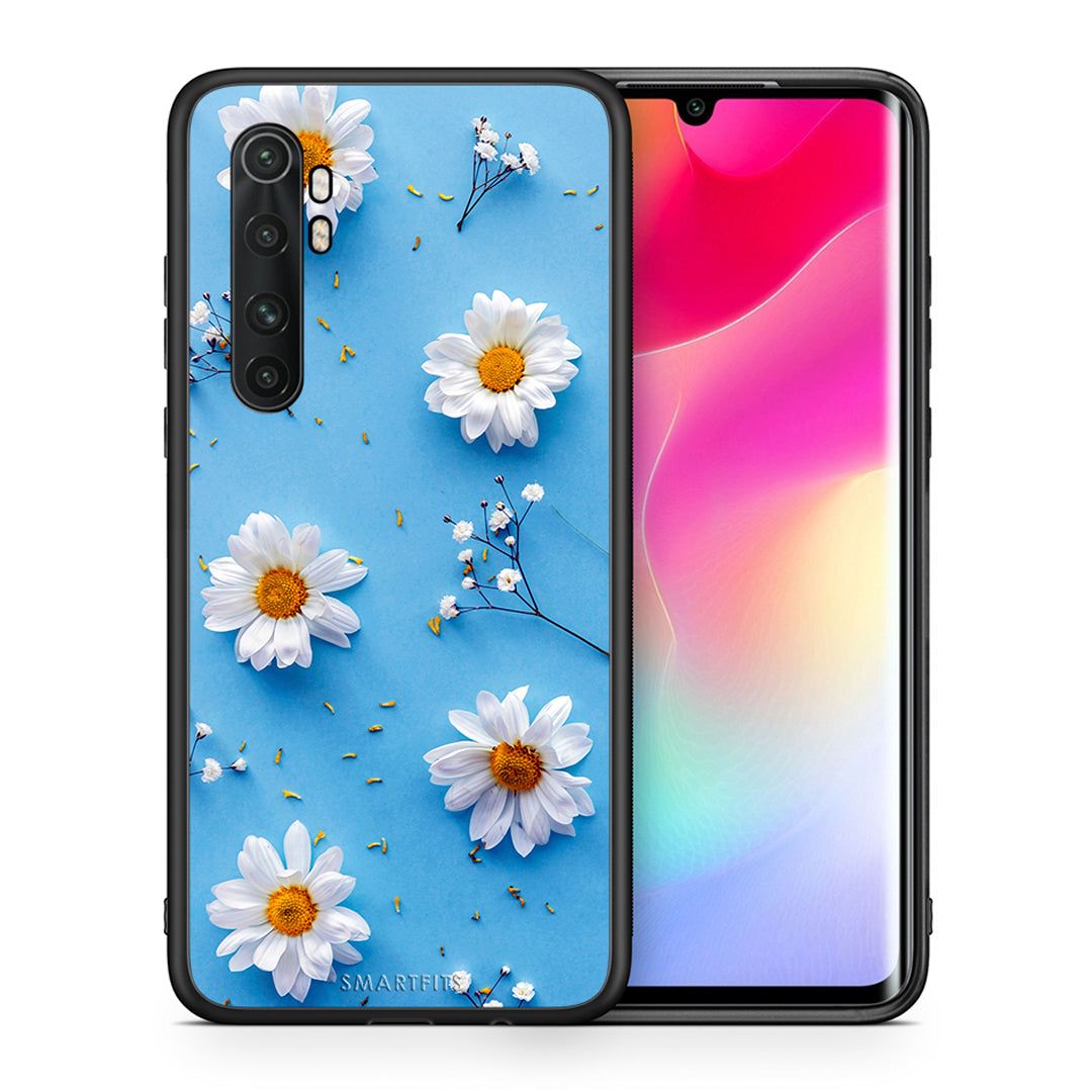 Θήκη Xiaomi Mi Note 10 Lite Real Daisies από τη Smartfits με σχέδιο στο πίσω μέρος και μαύρο περίβλημα | Xiaomi Mi Note 10 Lite Real Daisies case with colorful back and black bezels