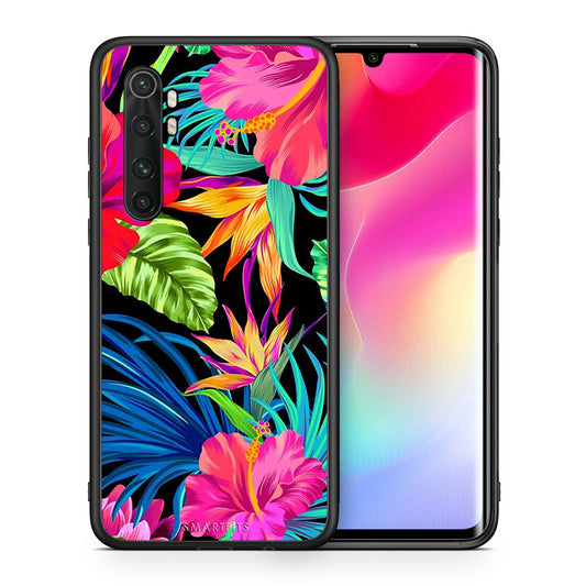 Θήκη Xiaomi Mi Note 10 Lite Tropical Flowers από τη Smartfits με σχέδιο στο πίσω μέρος και μαύρο περίβλημα | Xiaomi Mi Note 10 Lite Tropical Flowers case with colorful back and black bezels