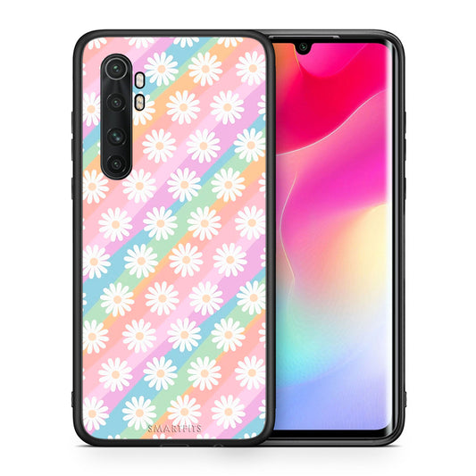 Θήκη Xiaomi Mi Note 10 Lite White Daisies από τη Smartfits με σχέδιο στο πίσω μέρος και μαύρο περίβλημα | Xiaomi Mi Note 10 Lite White Daisies case with colorful back and black bezels
