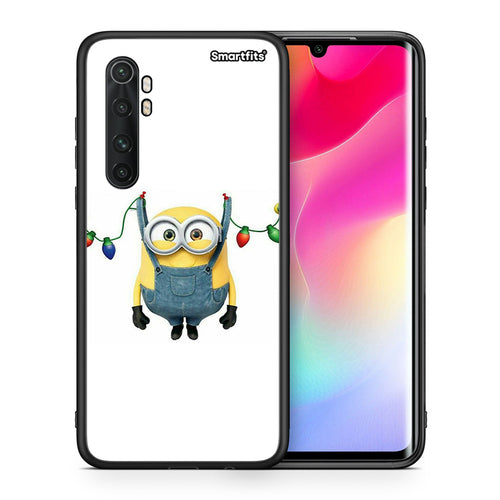 Θήκη Xiaomi Mi Note 10 Lite Xmas Minion Lights από τη Smartfits με σχέδιο στο πίσω μέρος και μαύρο περίβλημα | Xiaomi Mi Note 10 Lite Xmas Minion Lights case with colorful back and black bezels