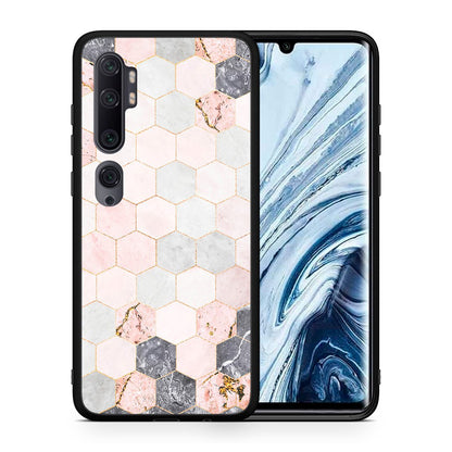 Θήκη Xiaomi Mi Note 10 Pro Hexagon Pink Marble από τη Smartfits με σχέδιο στο πίσω μέρος και μαύρο περίβλημα | Xiaomi Mi Note 10 Pro Hexagon Pink Marble case with colorful back and black bezels
