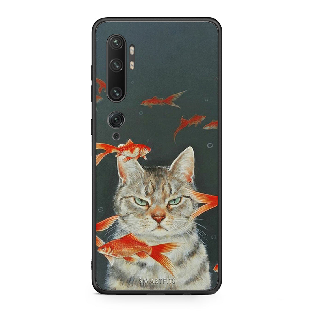 Xiaomi Mi Note 10/10 Pro Cat Goldfish θήκη από τη Smartfits με σχέδιο στο πίσω μέρος και μαύρο περίβλημα | Smartphone case with colorful back and black bezels by Smartfits