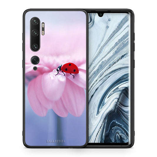 Θήκη Xiaomi Mi Note 10/10 Pro Ladybug Flower από τη Smartfits με σχέδιο στο πίσω μέρος και μαύρο περίβλημα | Xiaomi Mi Note 10/10 Pro Ladybug Flower case with colorful back and black bezels
