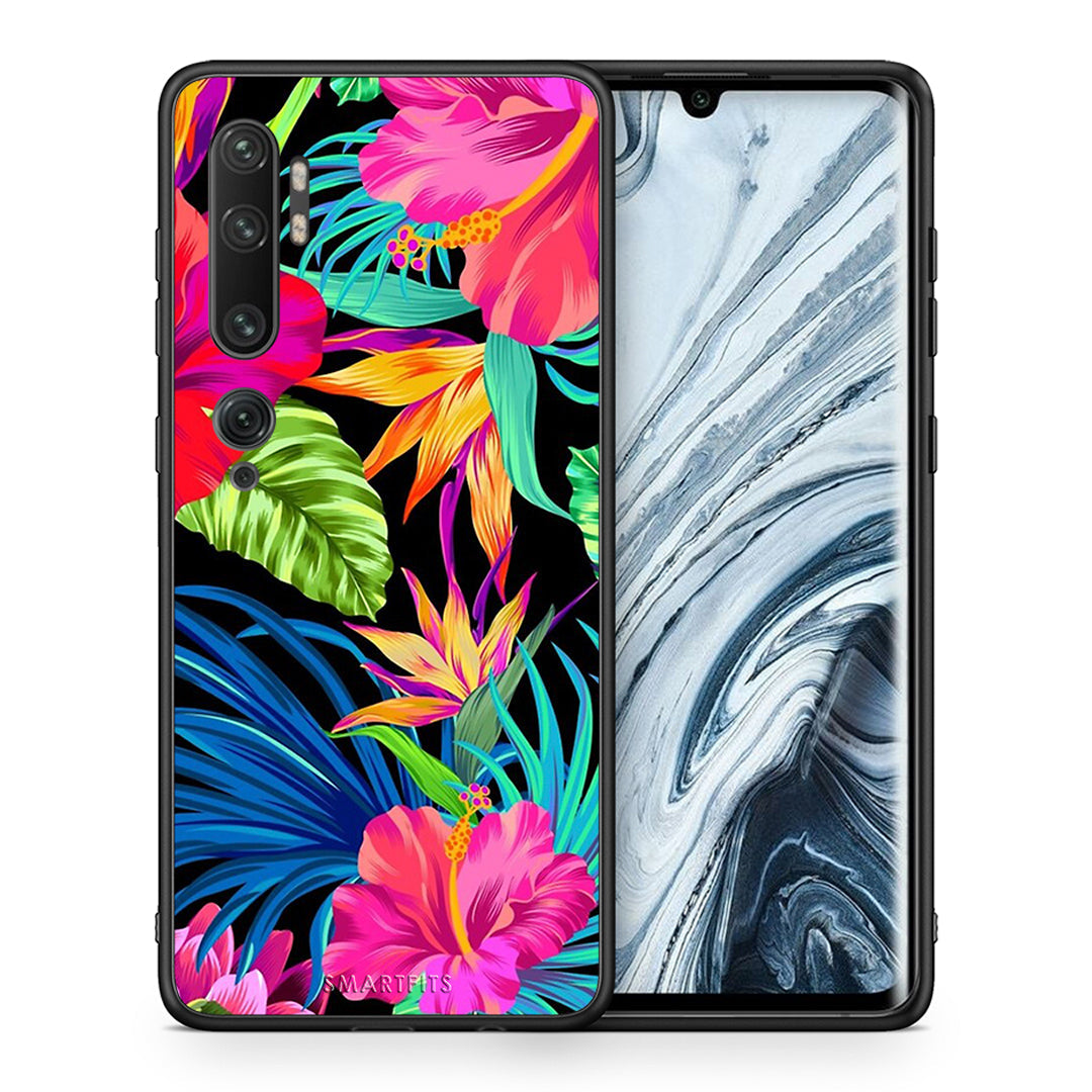 Θήκη Xiaomi Mi Note 10/10 Pro Tropical Flowers από τη Smartfits με σχέδιο στο πίσω μέρος και μαύρο περίβλημα | Xiaomi Mi Note 10/10 Pro Tropical Flowers case with colorful back and black bezels