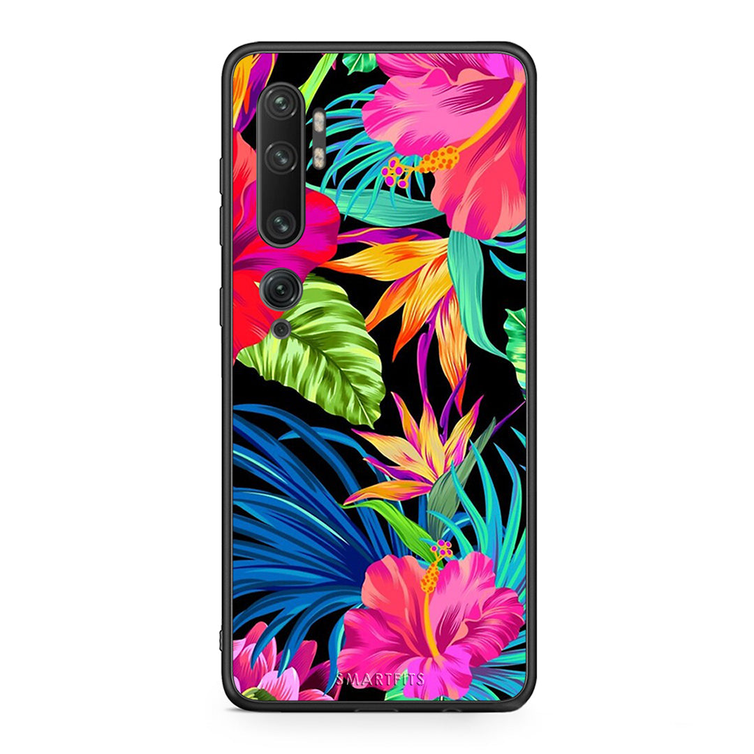Xiaomi Mi Note 10/10 Pro Tropical Flowers θήκη από τη Smartfits με σχέδιο στο πίσω μέρος και μαύρο περίβλημα | Smartphone case with colorful back and black bezels by Smartfits