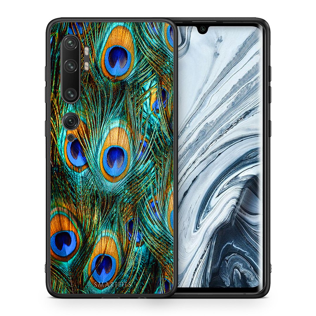 Θήκη Xiaomi Mi Note 10 Pro Real Peacock Feathers από τη Smartfits με σχέδιο στο πίσω μέρος και μαύρο περίβλημα | Xiaomi Mi Note 10 Pro Real Peacock Feathers case with colorful back and black bezels