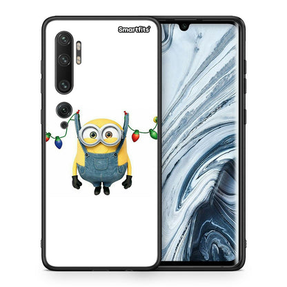 Θήκη Xiaomi Mi Note 10 Pro Xmas Minion Lights από τη Smartfits με σχέδιο στο πίσω μέρος και μαύρο περίβλημα | Xiaomi Mi Note 10 Pro Xmas Minion Lights case with colorful back and black bezels