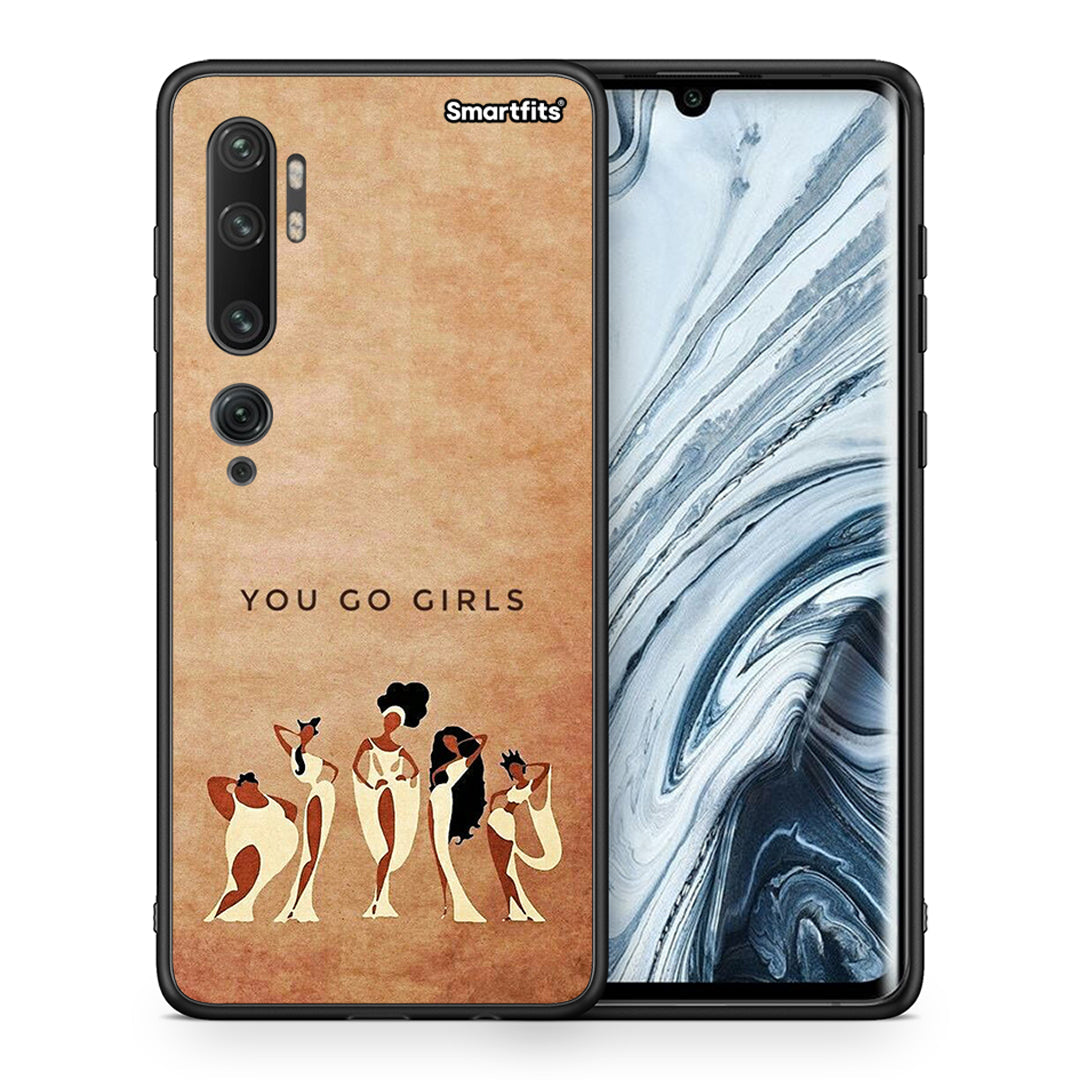 Θήκη Xiaomi Mi Note 10 Pro You Go Girl από τη Smartfits με σχέδιο στο πίσω μέρος και μαύρο περίβλημα | Xiaomi Mi Note 10 Pro You Go Girl case with colorful back and black bezels