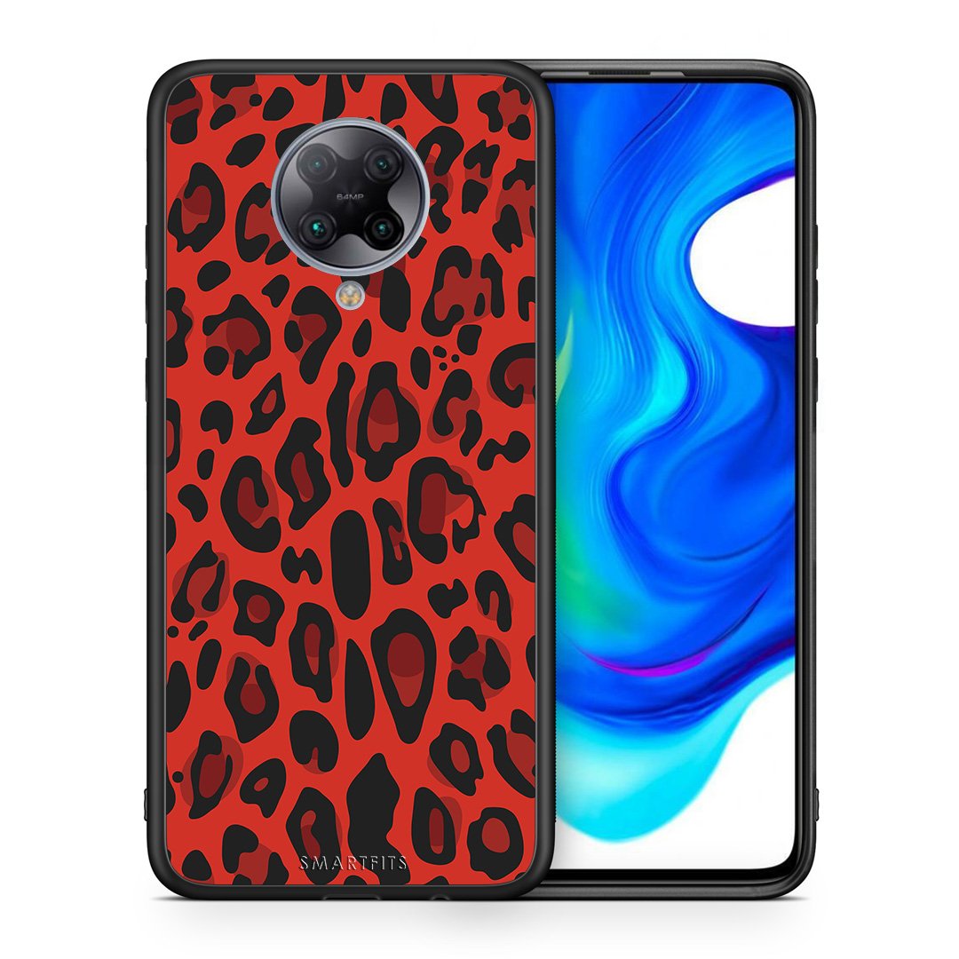 Θήκη Xiaomi Poco F2 Pro Red Leopard Animal από τη Smartfits με σχέδιο στο πίσω μέρος και μαύρο περίβλημα | Xiaomi Poco F2 Pro Red Leopard Animal case with colorful back and black bezels