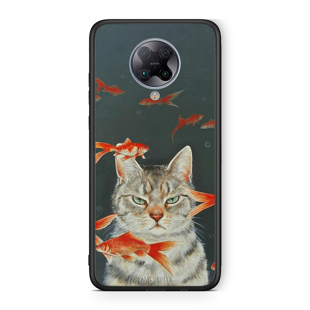 Xiaomi Poco F2 Pro Cat Goldfish θήκη από τη Smartfits με σχέδιο στο πίσω μέρος και μαύρο περίβλημα | Smartphone case with colorful back and black bezels by Smartfits