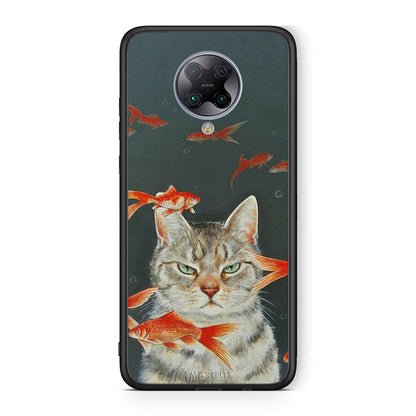 Xiaomi Poco F2 Pro Cat Goldfish θήκη από τη Smartfits με σχέδιο στο πίσω μέρος και μαύρο περίβλημα | Smartphone case with colorful back and black bezels by Smartfits