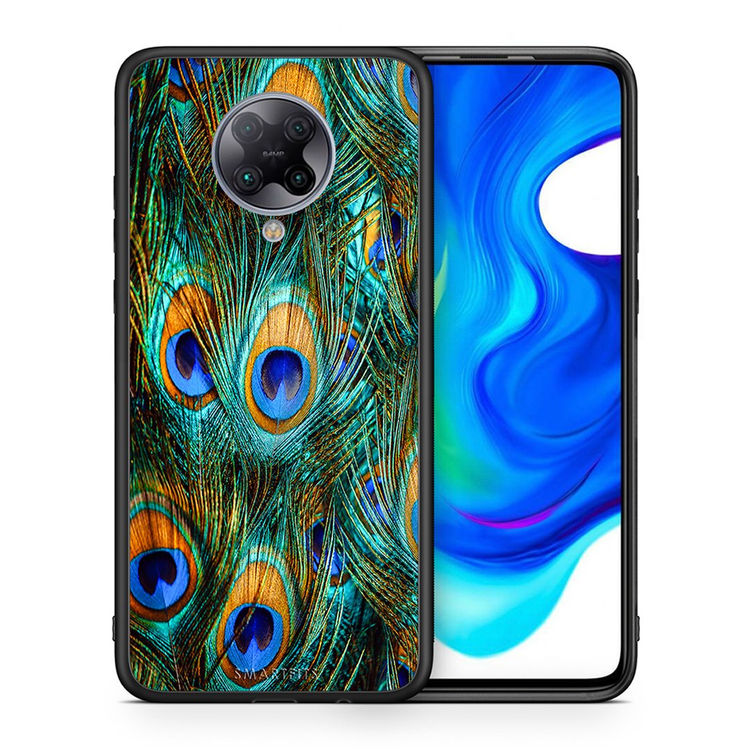 Θήκη Xiaomi Poco F2 Pro Real Peacock Feathers από τη Smartfits με σχέδιο στο πίσω μέρος και μαύρο περίβλημα | Xiaomi Poco F2 Pro Real Peacock Feathers case with colorful back and black bezels