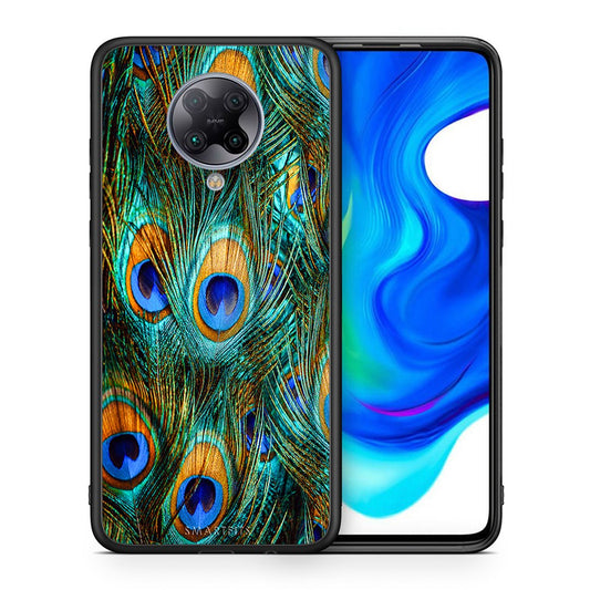 Θήκη Xiaomi Poco F2 Pro Real Peacock Feathers από τη Smartfits με σχέδιο στο πίσω μέρος και μαύρο περίβλημα | Xiaomi Poco F2 Pro Real Peacock Feathers case with colorful back and black bezels