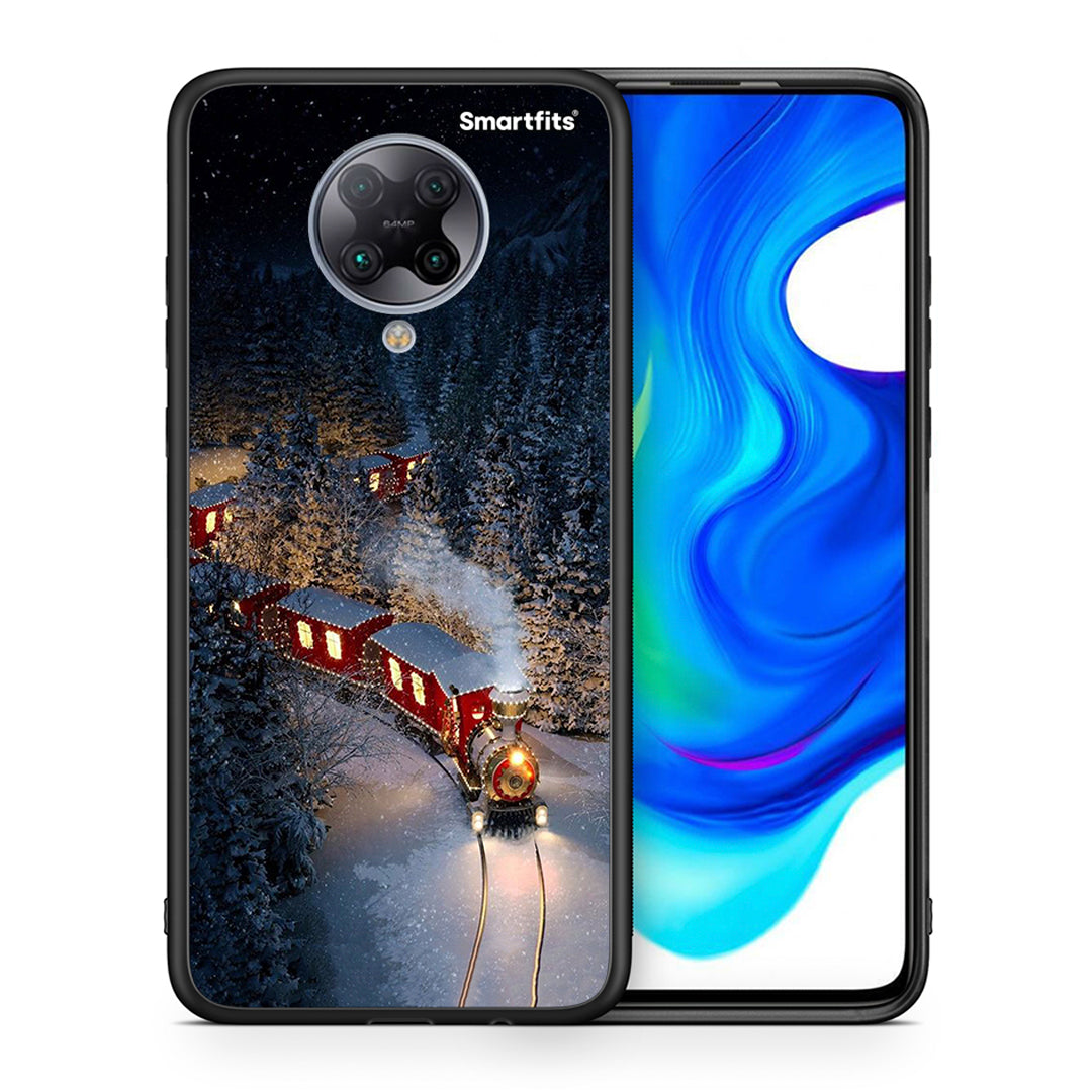 Θήκη Xiaomi Poco F2 Pro Xmas Train από τη Smartfits με σχέδιο στο πίσω μέρος και μαύρο περίβλημα | Xiaomi Poco F2 Pro Xmas Train case with colorful back and black bezels