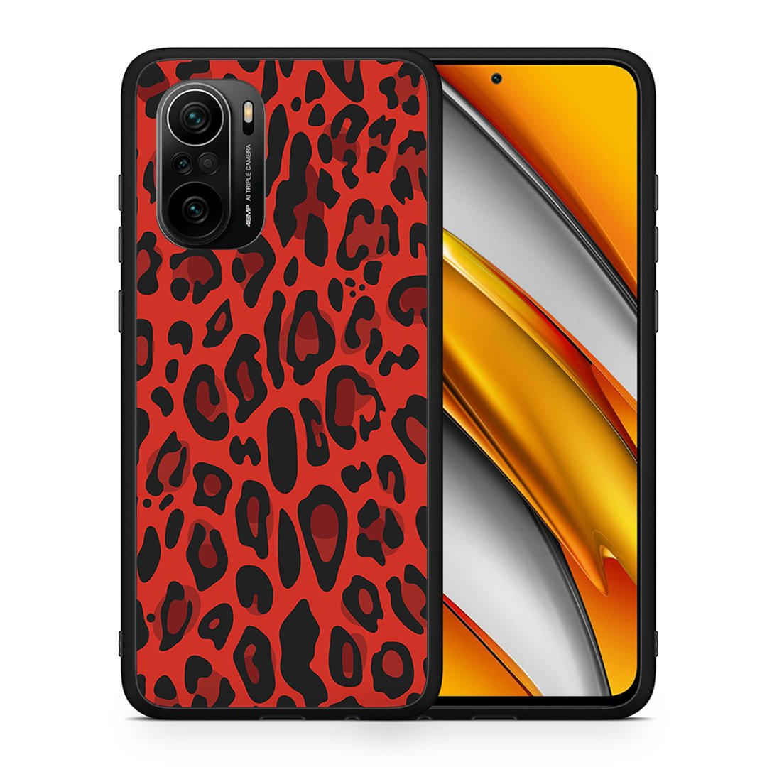 Θήκη Xiaomi Poco F3 Red Leopard Animal από τη Smartfits με σχέδιο στο πίσω μέρος και μαύρο περίβλημα | Xiaomi Poco F3 Red Leopard Animal case with colorful back and black bezels