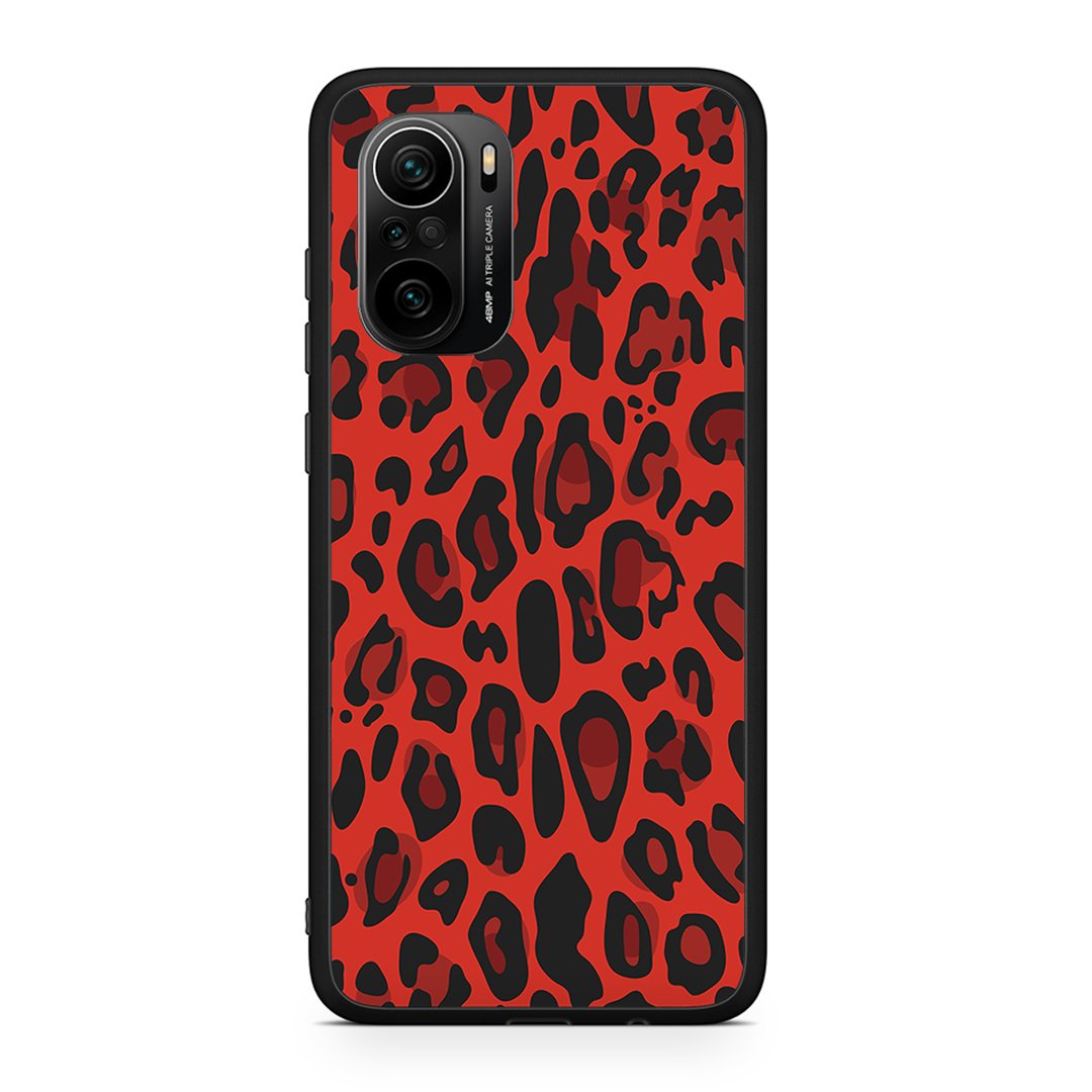 Xiaomi Mi 11i Red Leopard Animal θήκη από τη Smartfits με σχέδιο στο πίσω μέρος και μαύρο περίβλημα | Smartphone case with colorful back and black bezels by Smartfits