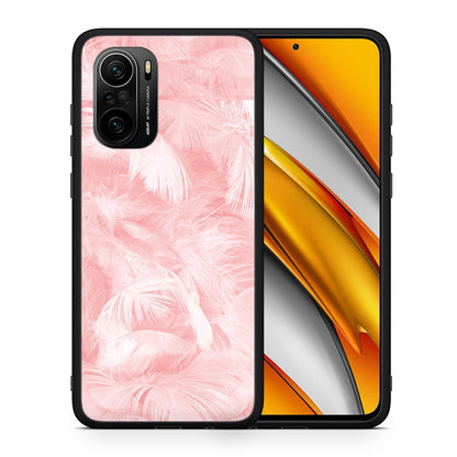 Θήκη Xiaomi Poco F3 Pink Feather Boho από τη Smartfits με σχέδιο στο πίσω μέρος και μαύρο περίβλημα | Xiaomi Poco F3 Pink Feather Boho case with colorful back and black bezels
