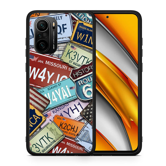 Θήκη Xiaomi Poco F3 Car Plates από τη Smartfits με σχέδιο στο πίσω μέρος και μαύρο περίβλημα | Xiaomi Poco F3 Car Plates case with colorful back and black bezels