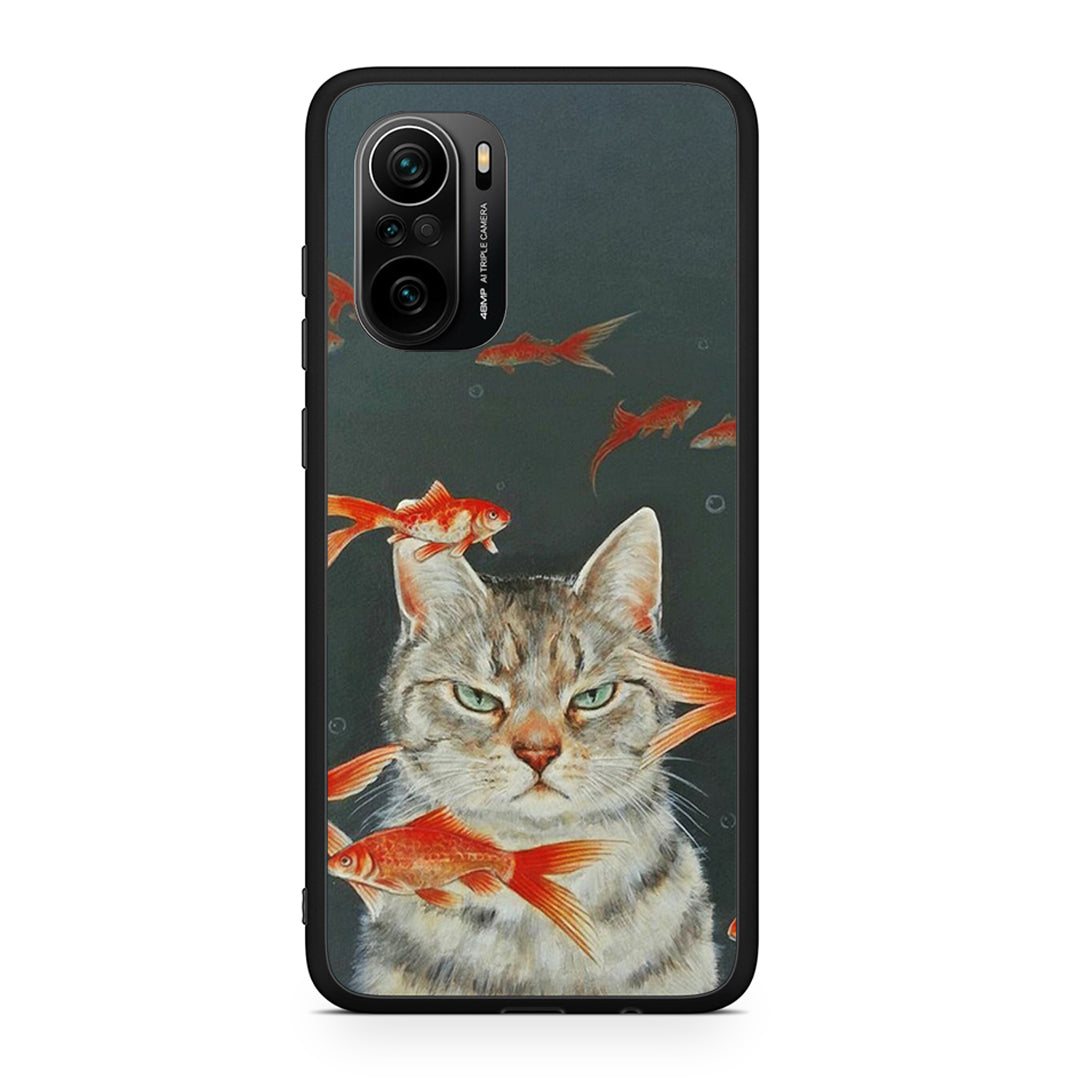 Xiaomi Mi 11i Cat Goldfish θήκη από τη Smartfits με σχέδιο στο πίσω μέρος και μαύρο περίβλημα | Smartphone case with colorful back and black bezels by Smartfits