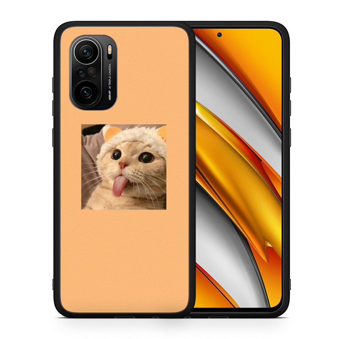 Θήκη Xiaomi Poco F3 Cat Tongue από τη Smartfits με σχέδιο στο πίσω μέρος και μαύρο περίβλημα | Xiaomi Poco F3 Cat Tongue case with colorful back and black bezels