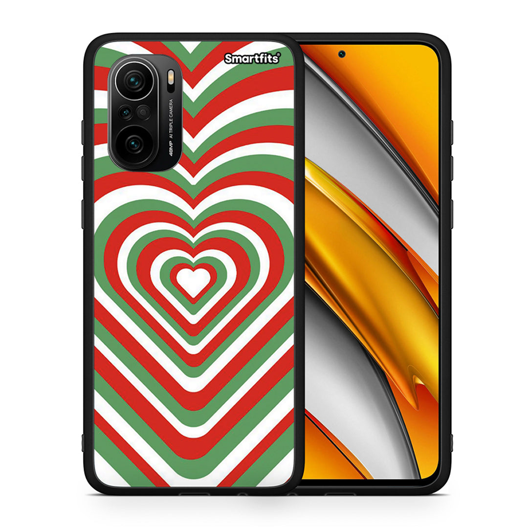 Θήκη Xiaomi Poco F3 Christmas Hearts από τη Smartfits με σχέδιο στο πίσω μέρος και μαύρο περίβλημα | Xiaomi Poco F3 Christmas Hearts case with colorful back and black bezels