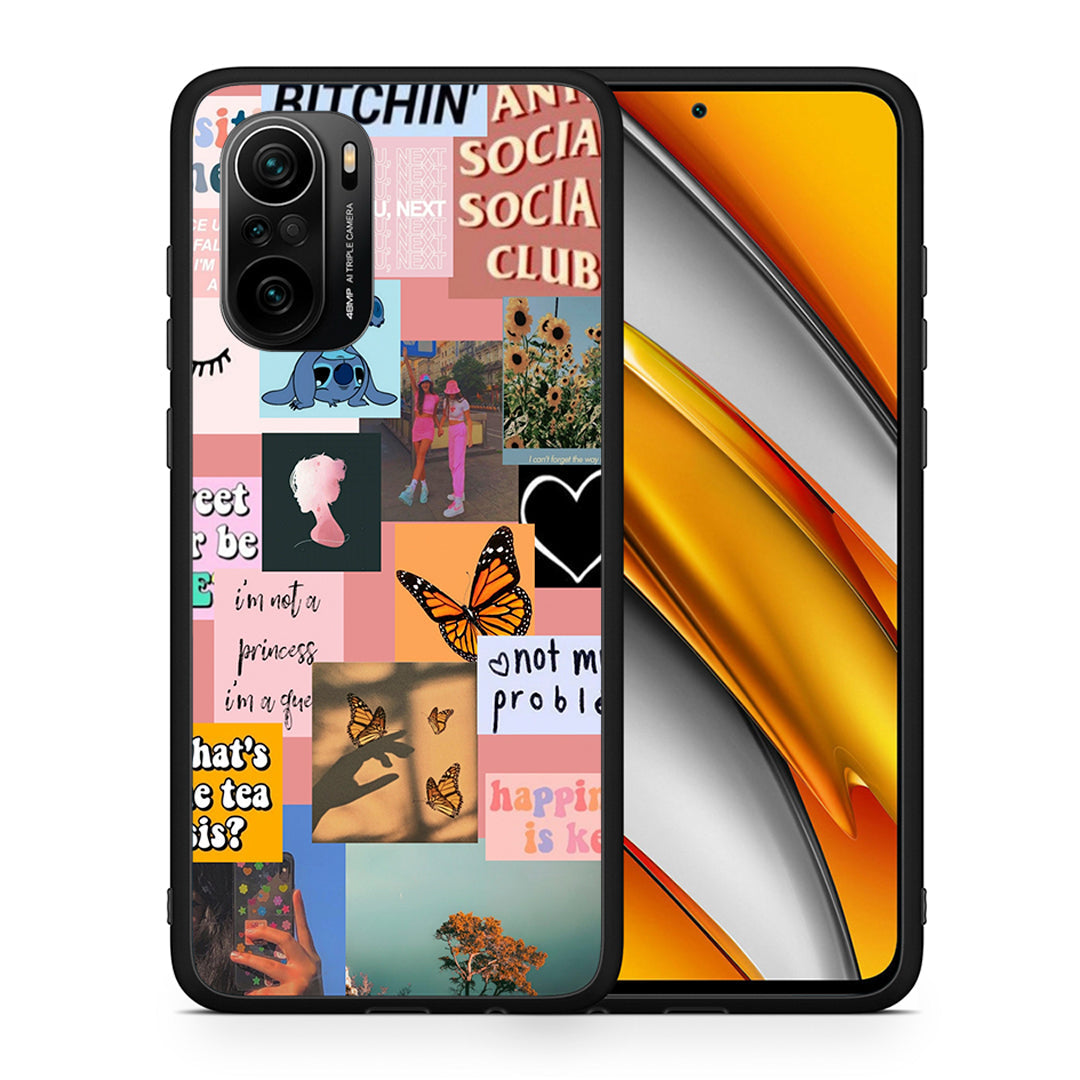 Θήκη Αγίου Βαλεντίνου Xiaomi Poco F3 Collage Bitchin από τη Smartfits με σχέδιο στο πίσω μέρος και μαύρο περίβλημα | Xiaomi Poco F3 Collage Bitchin case with colorful back and black bezels