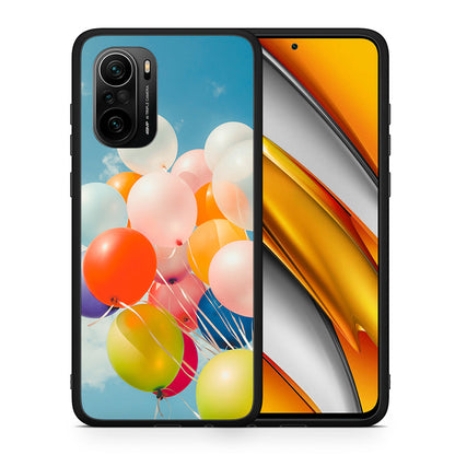 Θήκη Xiaomi Poco F3 Colorful Balloons από τη Smartfits με σχέδιο στο πίσω μέρος και μαύρο περίβλημα | Xiaomi Poco F3 Colorful Balloons case with colorful back and black bezels