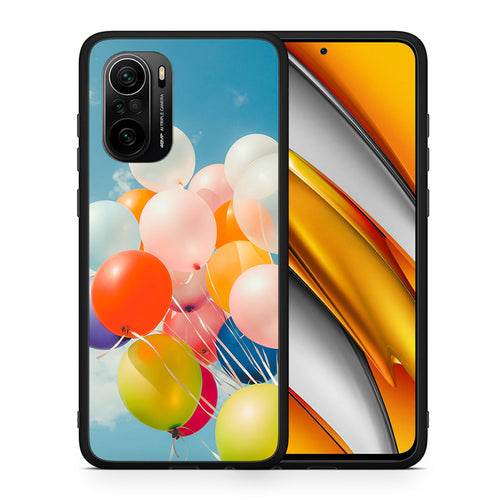 Θήκη Xiaomi Poco F3 Colorful Balloons από τη Smartfits με σχέδιο στο πίσω μέρος και μαύρο περίβλημα | Xiaomi Poco F3 Colorful Balloons case with colorful back and black bezels