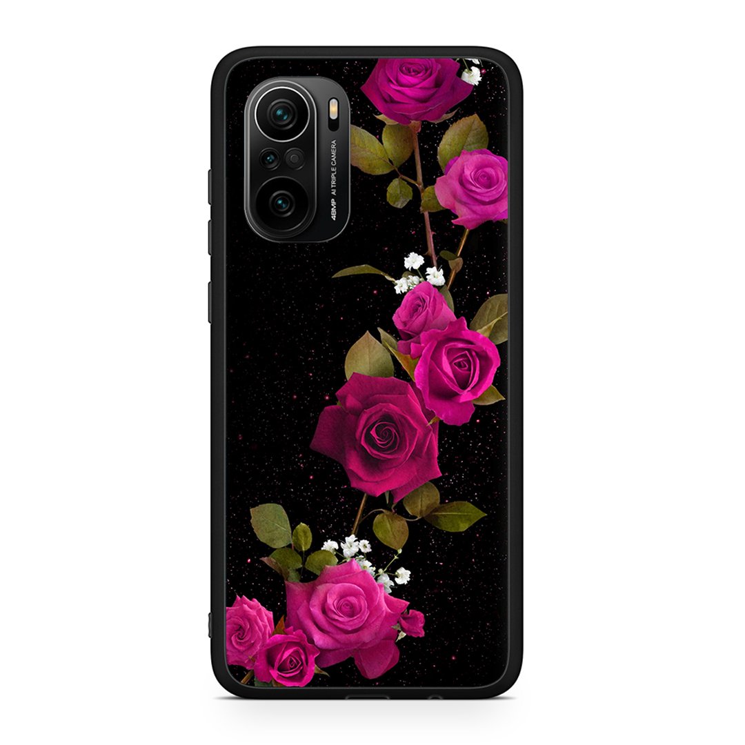 Xiaomi Poco F3 Red Roses Flower θήκη από τη Smartfits με σχέδιο στο πίσω μέρος και μαύρο περίβλημα | Smartphone case with colorful back and black bezels by Smartfits