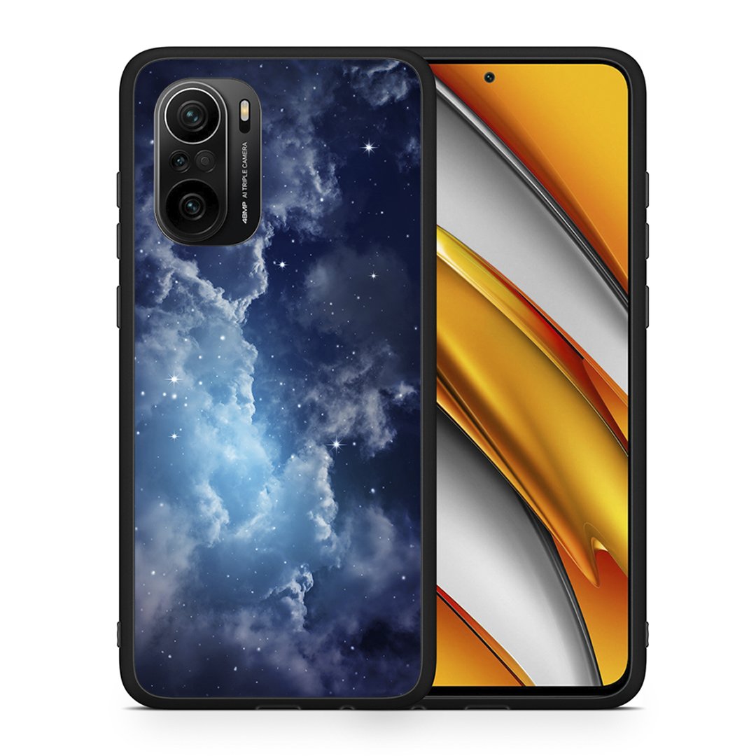 Θήκη Xiaomi Poco F3 Blue Sky Galaxy από τη Smartfits με σχέδιο στο πίσω μέρος και μαύρο περίβλημα | Xiaomi Poco F3 Blue Sky Galaxy case with colorful back and black bezels